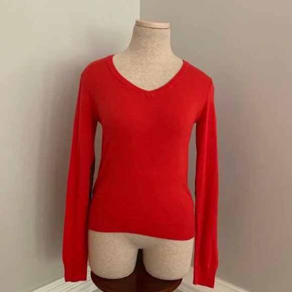 BP Women's V Neck Long Sleeve Red Orange Sweater with Elbow Patches Size Small - Picture 2 of 6